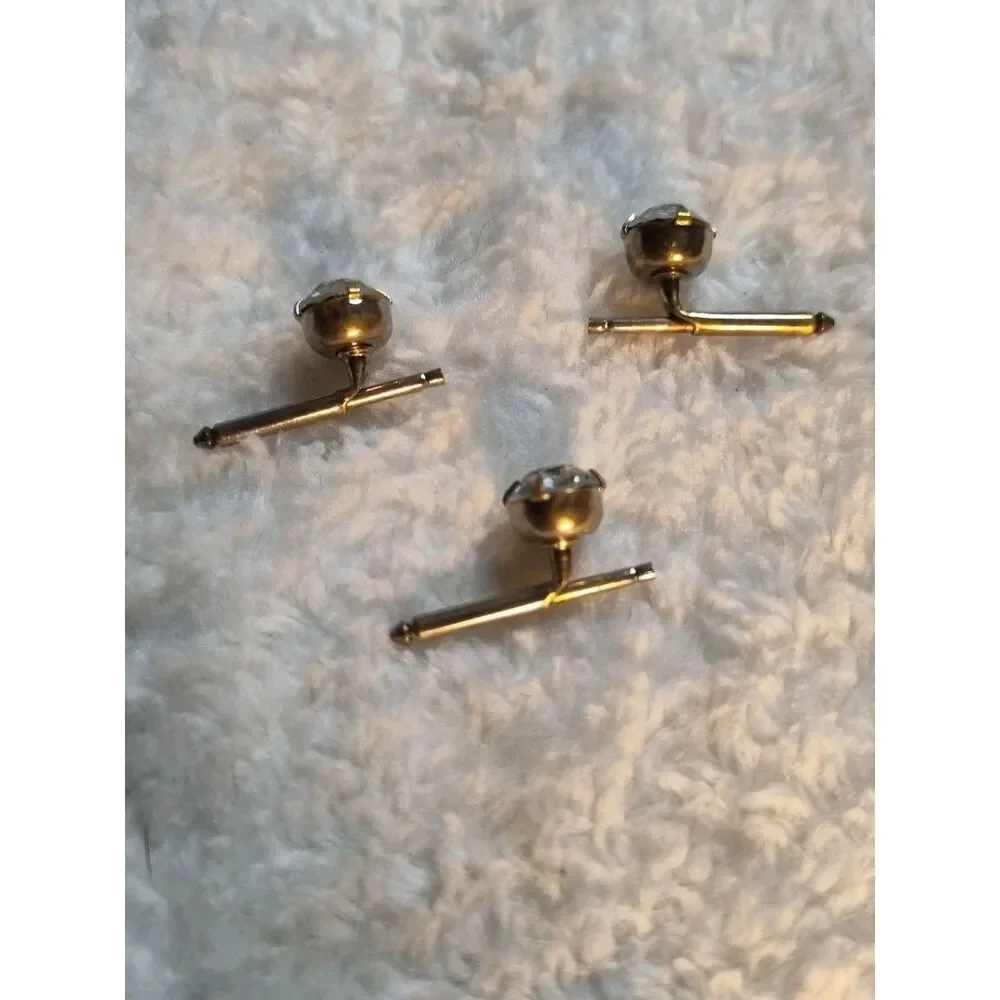 THREE ELEGANT ANTIQUE ART DECO FOILED RHINESTONE SHIRT STUDS W/TROMBONE CLASP!
